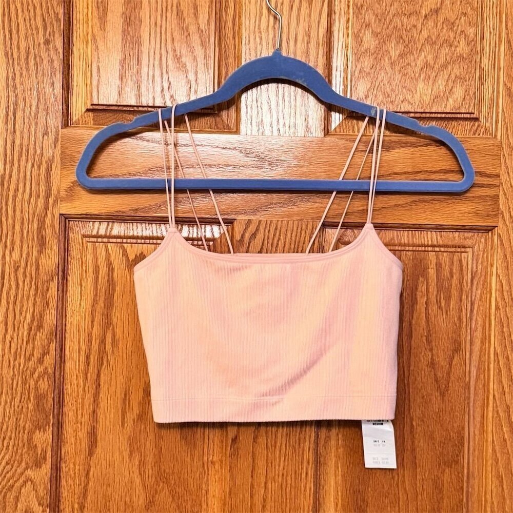 Gilly Hicks Women's Pink Lace Detail Crop Top Size M Spaghetti Straps NWT